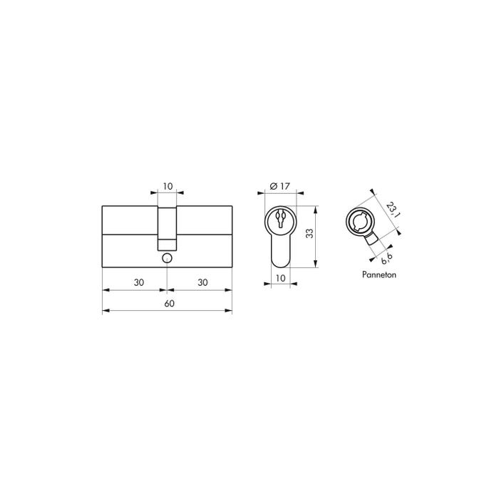 THIRARD - Cylindre de serrure double entrée clé modifiable, 30x30mm, anti-arrachement, anti-perçage, laiton, 2x3 clés 1