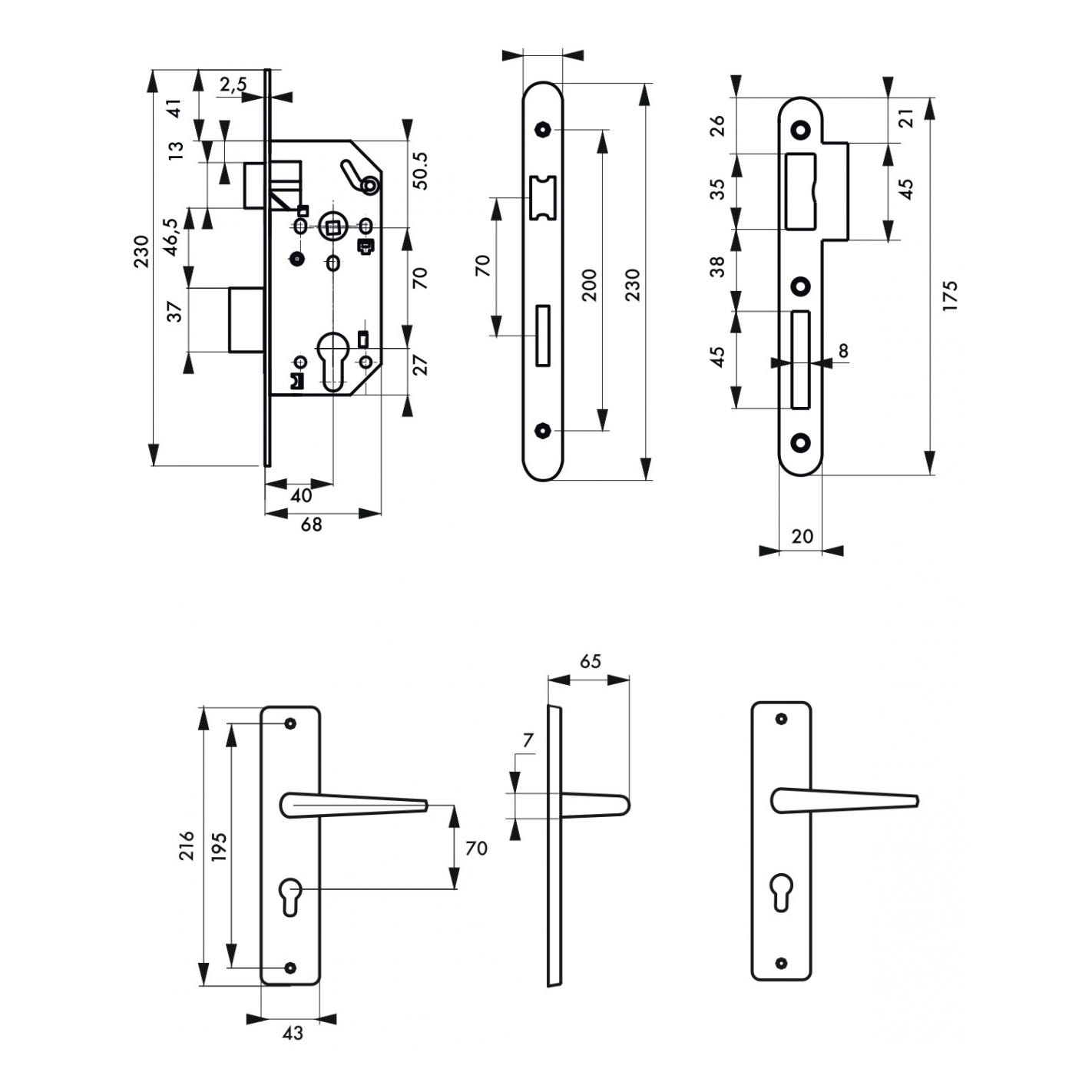 THIRARD - Garniture serrure encastrable à cylindre Monomax + ensemble poignées Demeter, axe 40mm, bouts ronds, 3 clés 0