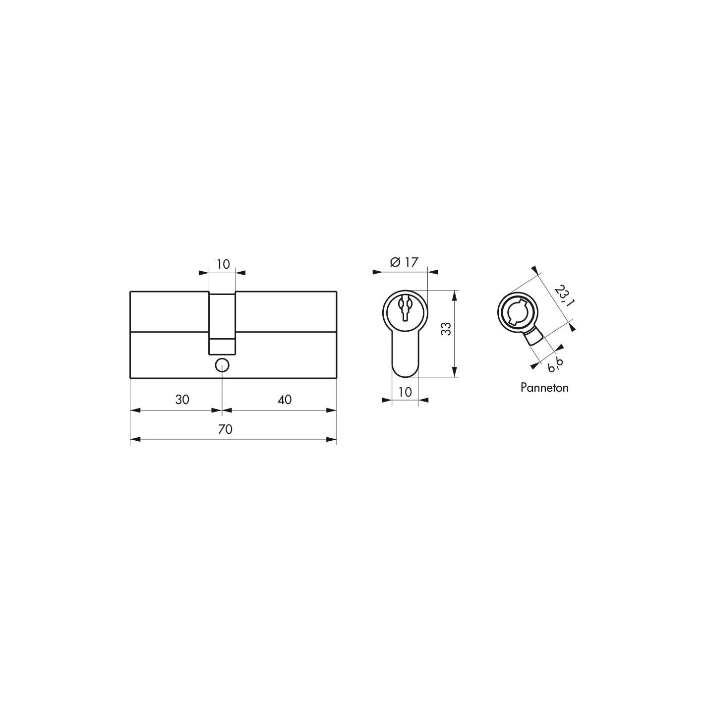 THIRARD - Cylindre de serrure double entrée clé modifiable, 30x40mm, anti-arrachement, anti-perçage, laiton, 2x3 clés 1