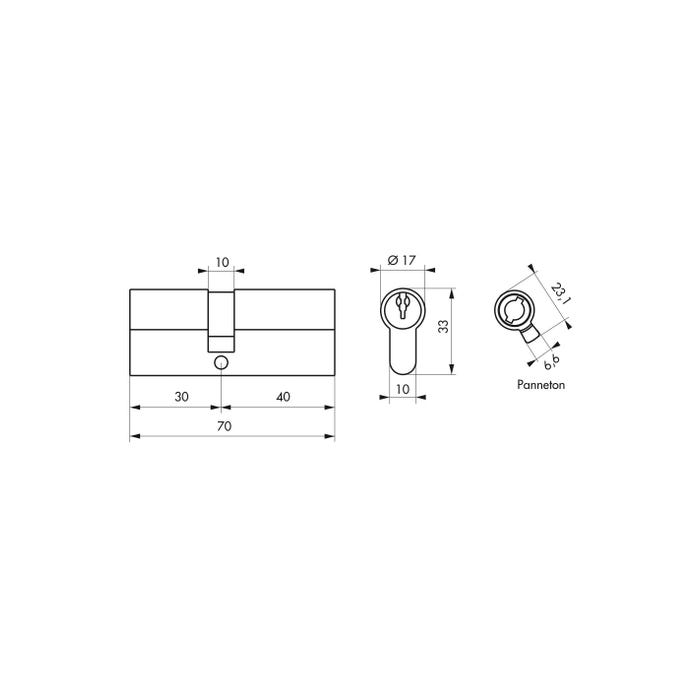 THIRARD - Cylindre de serrure double entrée clé modifiable, 30x40mm, anti-arrachement, anti-perçage, laiton, 2x3 clés 1