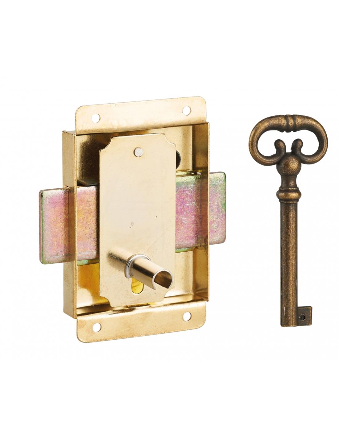 THIRARD - Serrure de meuble en applique pour porte d'ameublement, axe 25mm, 50x60mm, laiton, 1 clé