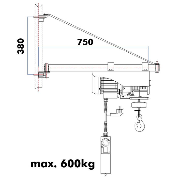 Bras de fixation 750 mm pour palan ESZ - SA600750 - Holzmann 1