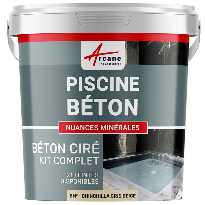 Kit Béton Ciré Piscine Béton - Rénovation et Etanchéité - 8 m² - Chinchilla Gris Beige - ARCANE INDUSTRIES 0