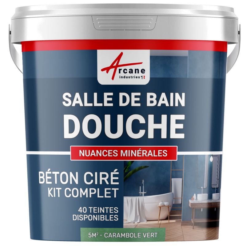 Kit Béton Ciré - Murs Salle De Bains Douche Italienne - Carambole - Vert - Kit 5 M2 (2 Couches) - Arcane Industries