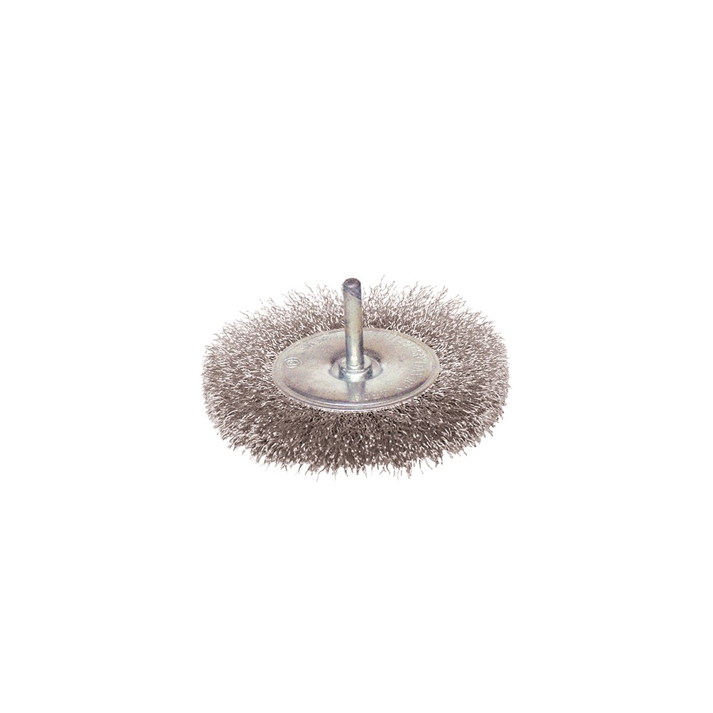 Brosse circulaire sur tige fil inox ondulé décapage dur D. 75 mm - Q. 6 x 30 mm - Ep. 9 mm - fil 0,30 - 330.075I - Lema