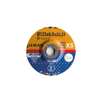 5 disques à ébarber métal à moyeu déporté - D. 125 x Al. 22,23 x Ep. 6 mm - 126049.05 - Leman