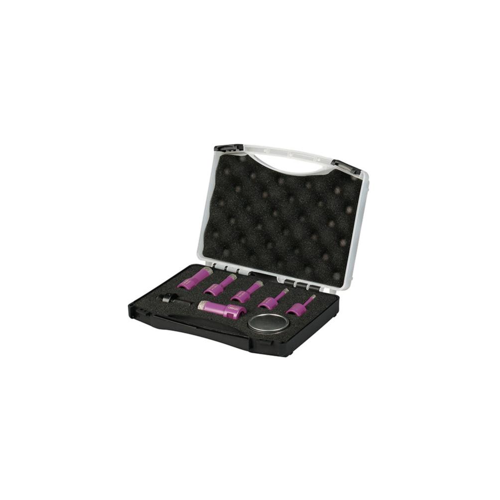 Coffret de 6 trépans diamant à sec pour meuleuse M14 - D. 6 - 8 - 10 - 12 - 18 - 22 mm - Céramique/Grès/Granit