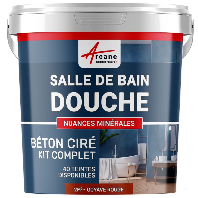 Kit Béton Ciré - Murs Salle De Bains Douche Italienne - Goyave - Rouge - Kit 2 M² (2 Couches) - Arcane Industries
