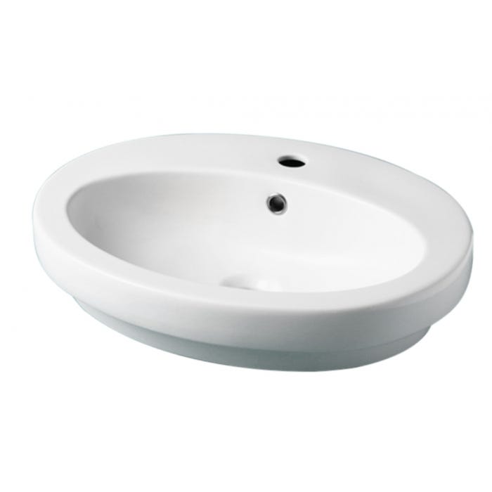 Vasque à poser ou semi encastrable ovale en céramique Ajaccio 1
