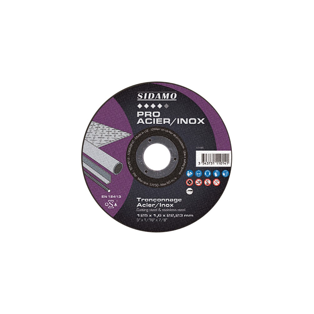 Lot de 5 disques à tronçonner PRO ACIER INOX D. 125 x 1 x Al. 22,23 mm + 1 disque offert - Acier, Inox - 10111081 - Sid