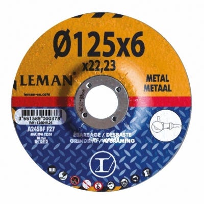 10 disques à ébarber métal - D. 125 x Al. 22,23 x Ep. 6 mm - 126049.25 - Leman