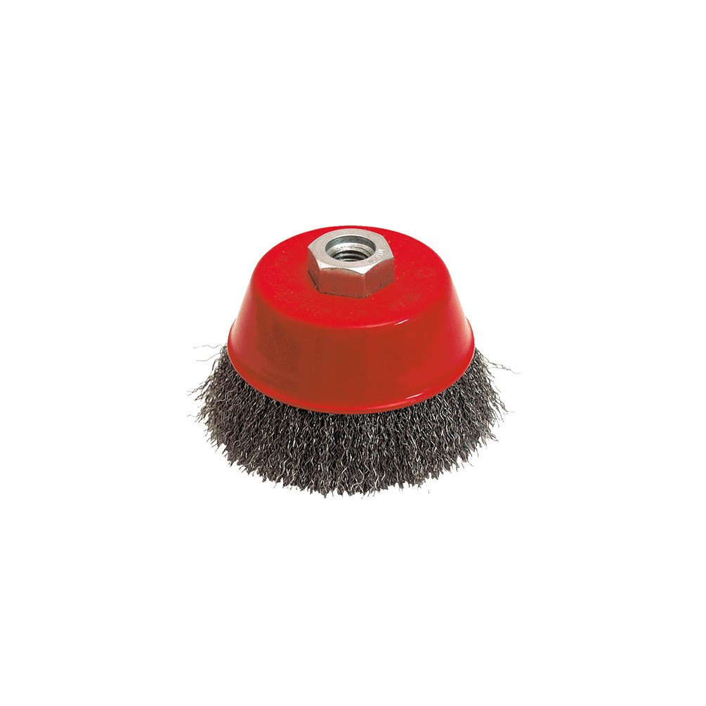Lot de 4 brosses coniques pour meuleuse fil acier ondulé 0,30 mm D. 60 mm M14 pour métal - Décapage dur - 540.060V - Le