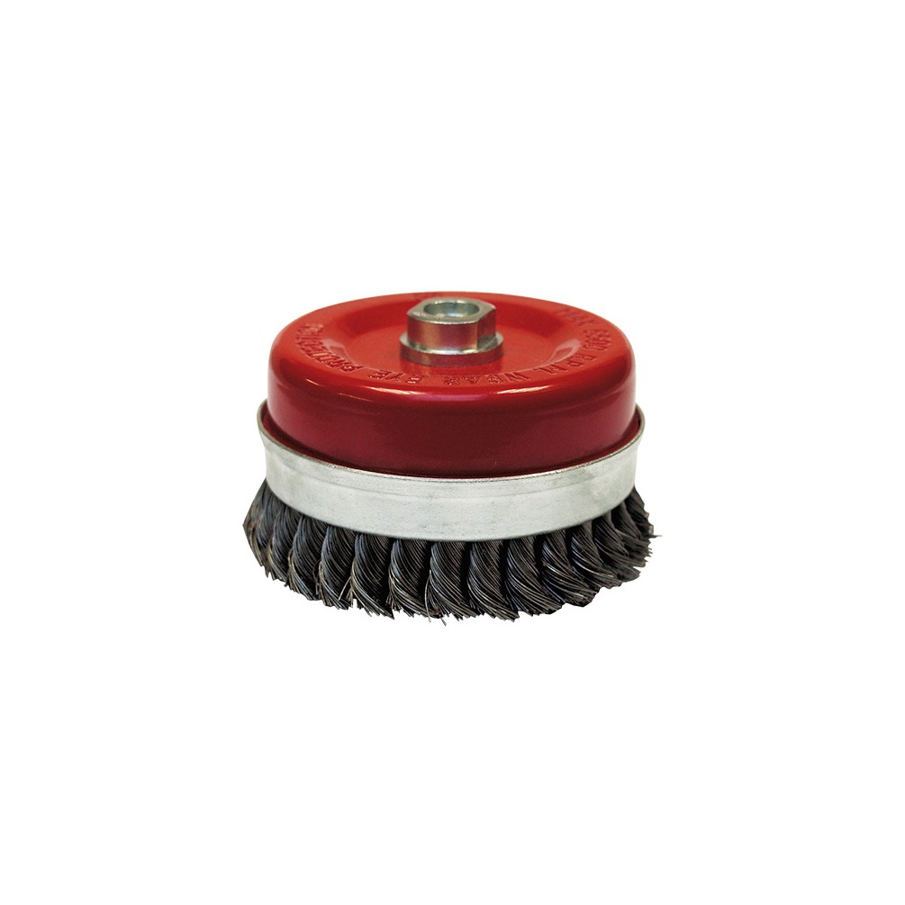 Brosse conique pour meuleuse fil acier torsadé 0,50 mm D. 65 mm M14 pour métal - Décapage extra dur - 530.065 - Leman
