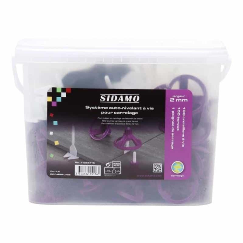 SIDAMO Kit croisillons auto-nivelant à vis + écrous + poignée de serrage - 2 mm 1