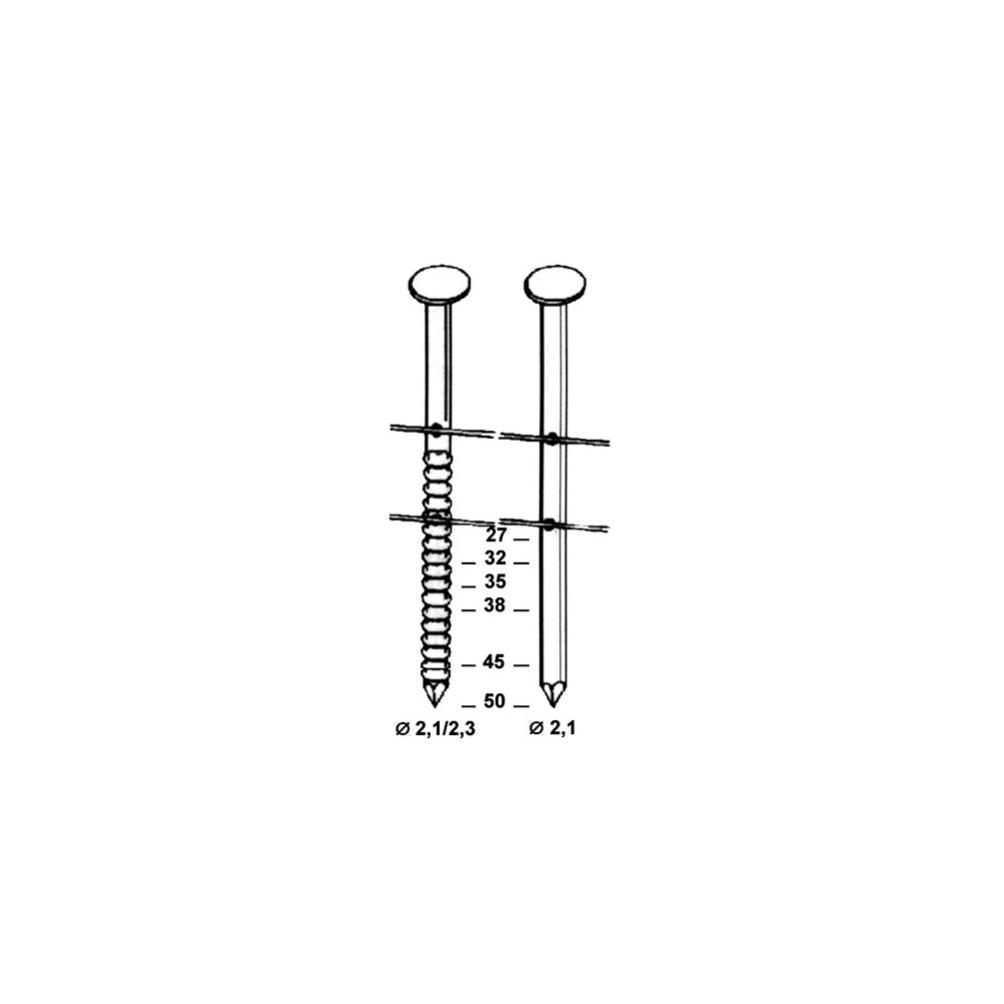 Coil de 12 600 pointes annelées INOX tête bombée (TB) COILS 21/23 16° D. 2,1/2,3 x 50 mm - 16C21508 Alsafix