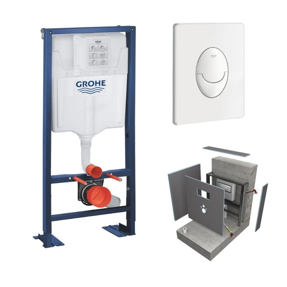 Lot Bati support Grohe Rapid SL avec habillage Wedi I-Board, blanche, avec revetement carbon noir