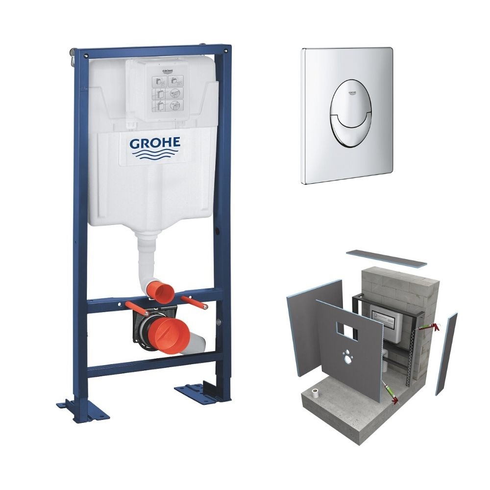Lot Bati support Grohe Rapid SL avec habillage Wedi I-Board, chrome, avec revetement pure blanc
