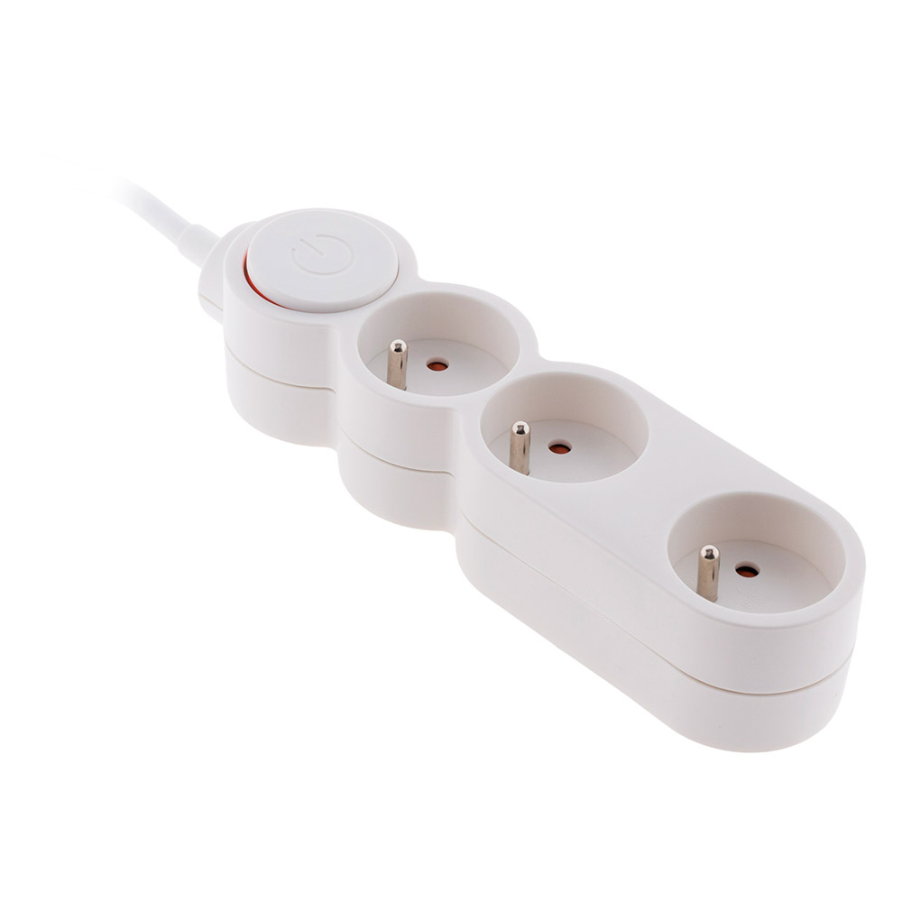 Bloc Home 3 prises 16A 2P+T avec interrupteur et fiche extraplate - Blanc - câble HO5VV-F 3G1 1,5m