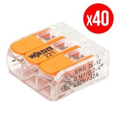 Pack de 40 bornes de connexion rapide a levier WAGO 3 entrées fil souple et rigide - S221 0