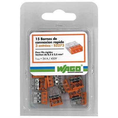 Lot de 30 bornes automatiques à cliquet S222 - 5 entrées – fils rigides et  souples 4mm² max - Orange - Wago