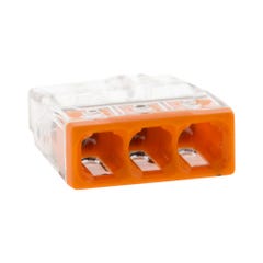 Lot de 15 bornes S2273 - Connexion rapide - 3 conducteurs - fils rigides 2.5mm² - Orange - Wago