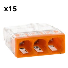 Lot de 15 bornes S2273 - Connexion rapide - 3 conducteurs - fils rigides 2.5mm² - Orange - Wago