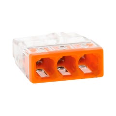 Lot de 100 bornes S2273 - Connexion rapide - 3 conducteurs - fils rigides 2.5mm² - Orange - Wago 0