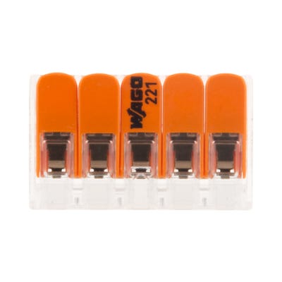 Lot de 5 bornes de raccordement S221 COMPACT - Connexion rapide - 5 conducteurs avec leviers 4mm² - Orange - Wago 2