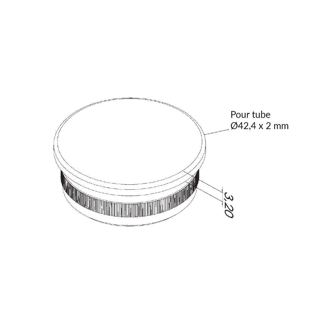 Terminaison Plate pour Tube Diam 42.4mm, épaisseur 2mm, inox Brossé 4,2 1