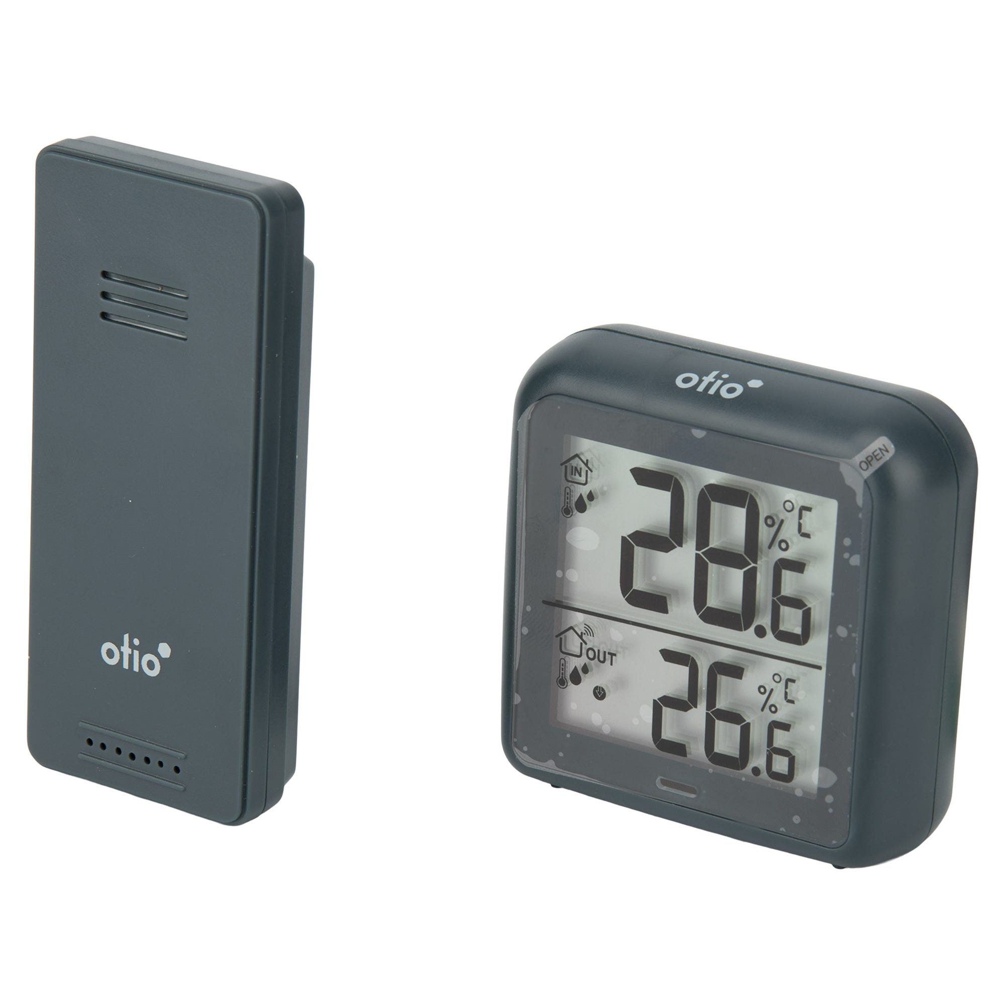 Thermomètre – hygromètre avec capteur sans fil gris anthracite - Otio 2
