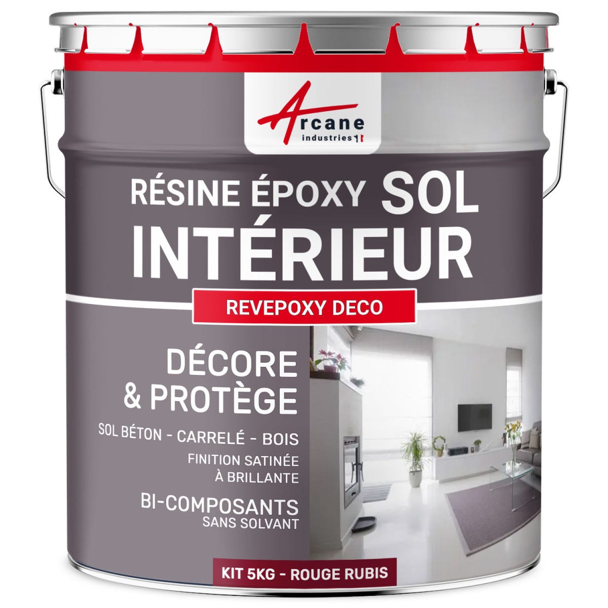 PEINTURE EPOXY SOL - REVEPOXY DECO - 5 Kg (jusqu'à 14 m² en 2 couches) - Rouge Rubis - RAL 3003 - ARCANE INDUSTRIES 0