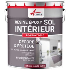 PEINTURE EPOXY SOL - REVEPOXY DECO - 5 Kg (jusqu'à 14 m² en 2 couches) - Rouge Rubis - RAL 3003 - ARCANE INDUSTRIES