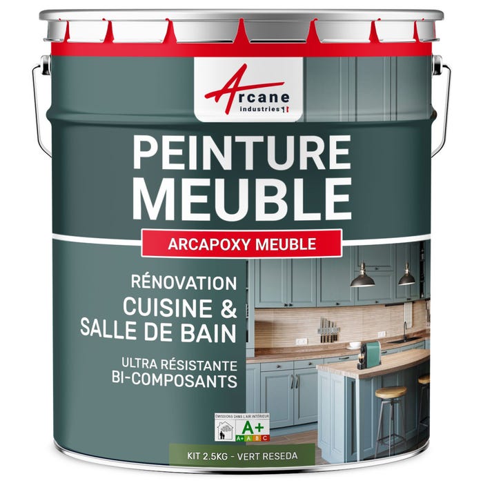 Peinture Meuble Cuisine, Salle de Bain - Résine ARCAPOXY MEUBLE - 2.5 kg (jusqu'à 30 m² en 2 couches) - Vert Reseda - RAL 6011 - ARCANE INDUSTRIES 0