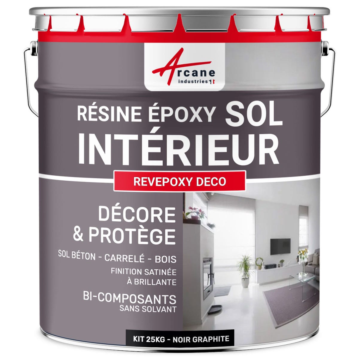 PEINTURE EPOXY SOL - REVEPOXY DECO - 25 kg (jusqu'à 70 m² en 2 couches) - Noir Graphite - RAL 9011 - ARCANE INDUSTRIES 0