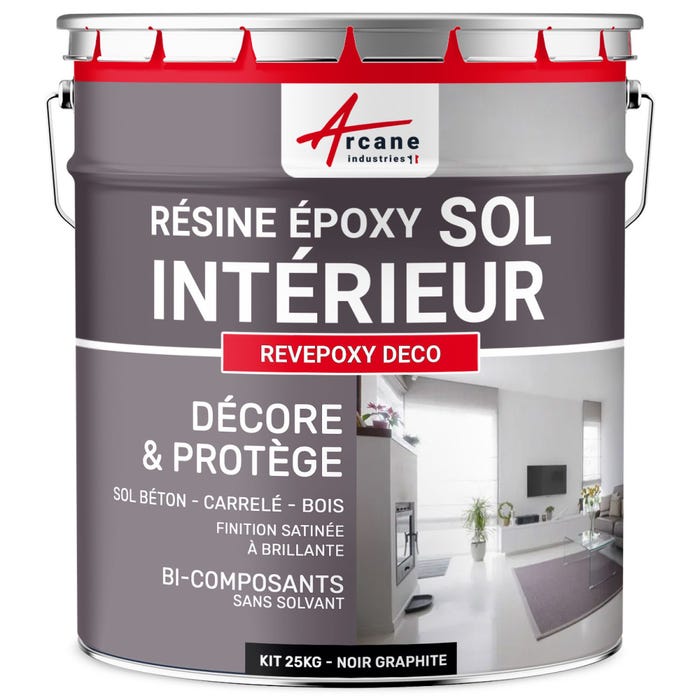 PEINTURE EPOXY SOL - REVEPOXY DECO - 25 kg (jusqu'à 70 m² en 2 couches) - Noir Graphite - RAL 9011 - ARCANE INDUSTRIES 5