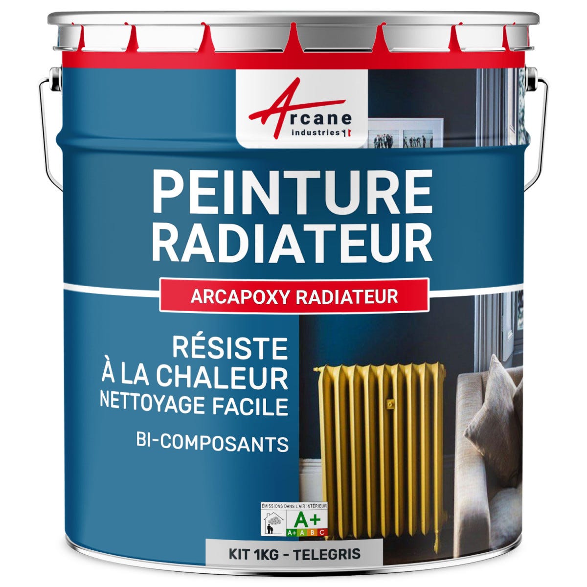 Peinture Radiateur fonte acier alu - PEINTURE RADIATEUR - 1 kg (jusqu'à 5 m² en 2 couches) - Télégris 4 - RAL 7047 - ARCANE INDUSTRIES 0