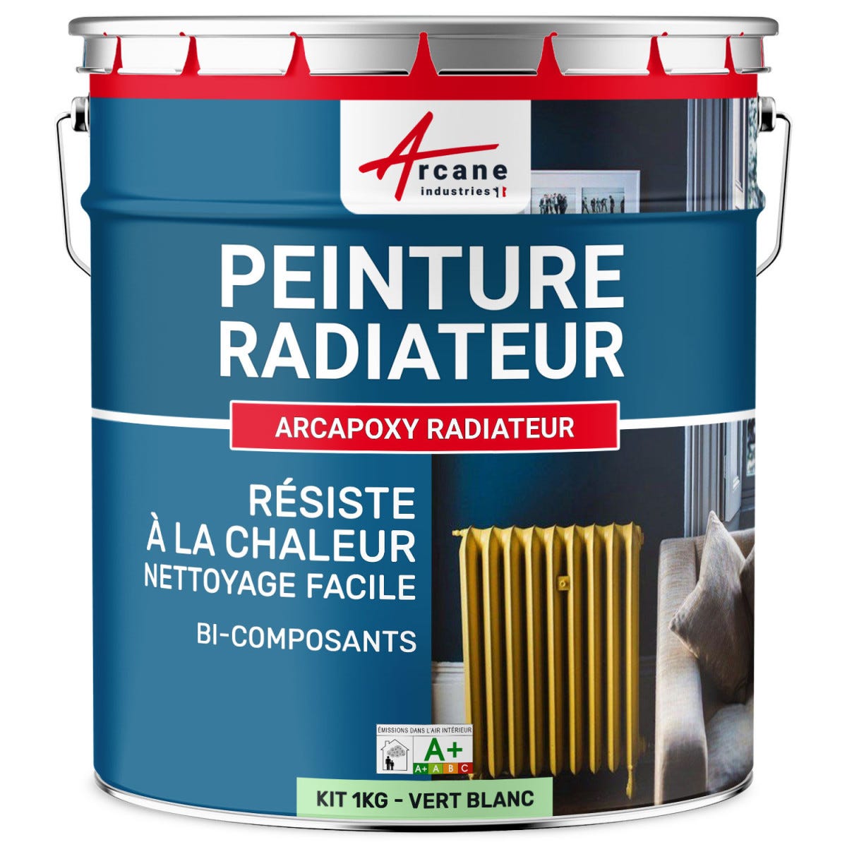 Peinture Radiateur fonte acier alu - PEINTURE RADIATEUR - 1 kg (jusqu'à 5 m² en 2 couches) - Vert Blanc - RAL 6019 - ARCANE INDUSTRIES 5