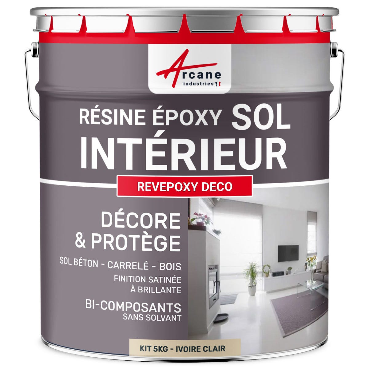 PEINTURE EPOXY SOL - REVEPOXY DECO - 5 Kg (jusqu'à 14 m² en 2 couches) - Ivoire Claire - RAL 1015 - ARCANE INDUSTRIES 5