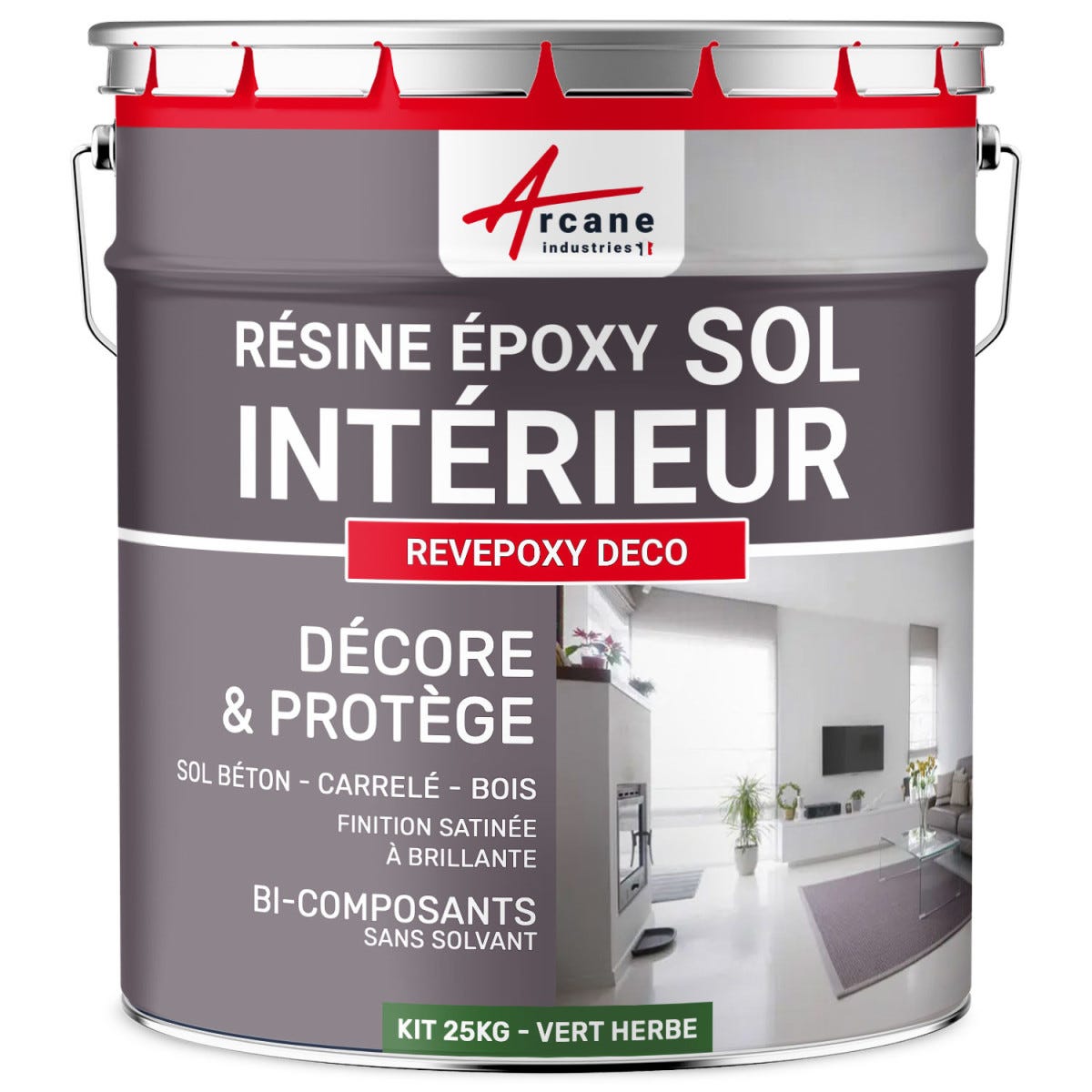 PEINTURE EPOXY SOL - REVEPOXY DECO - 25 kg (jusqu'à 70 m² en 2 couches) - Vert Herbe - RAL 6010 - ARCANE INDUSTRIES 0