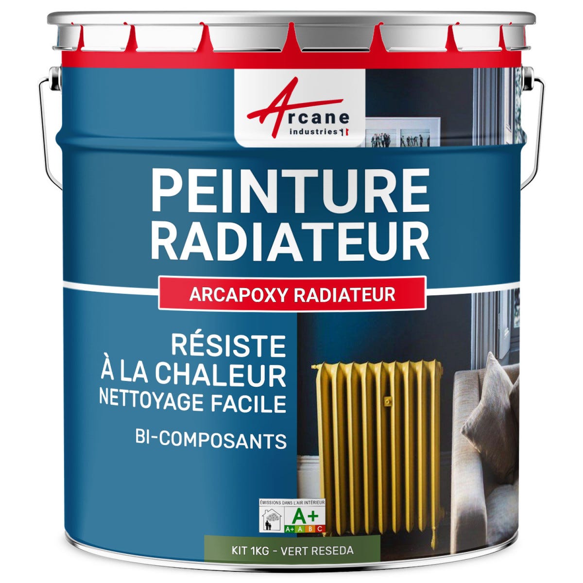 Peinture Radiateur fonte acier alu - PEINTURE RADIATEUR - 1 kg (jusqu'à 5 m² en 2 couches) - Vert Reseda - RAL 6011 - ARCANE INDUSTRIES 5