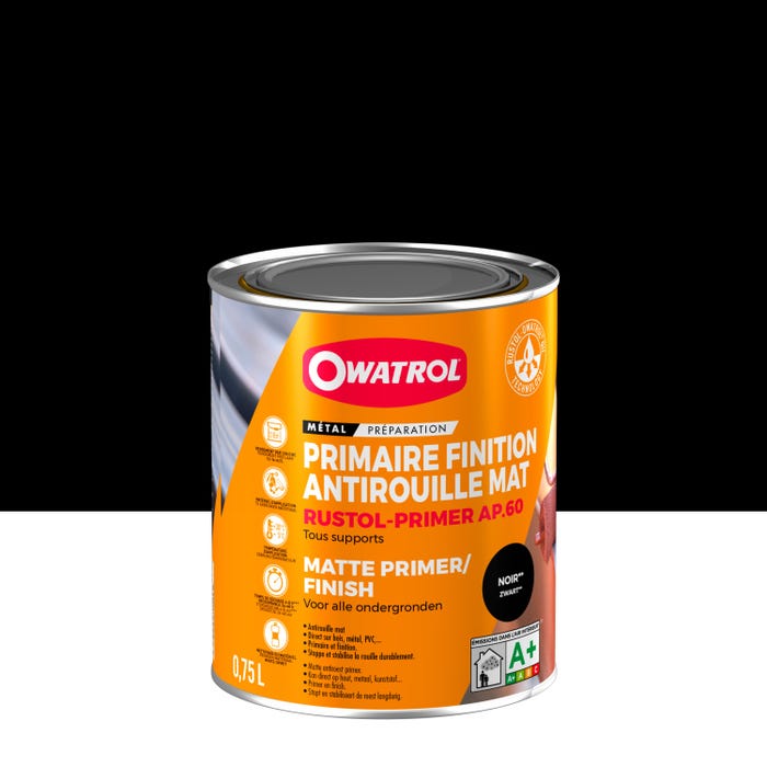 Primaire et finition mat antirouille Owatrol RUSTOL PRIMER AP 60 Noir (ow26) 0.75 litre 0