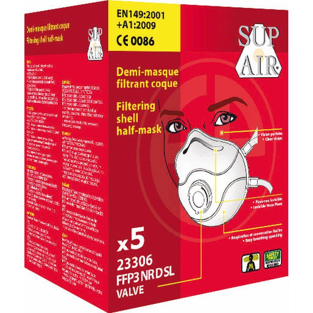 Boîte de 5 masques coques respiratoires jetables avec valve FFP3 NR D - COVERGUARD - 23306 1
