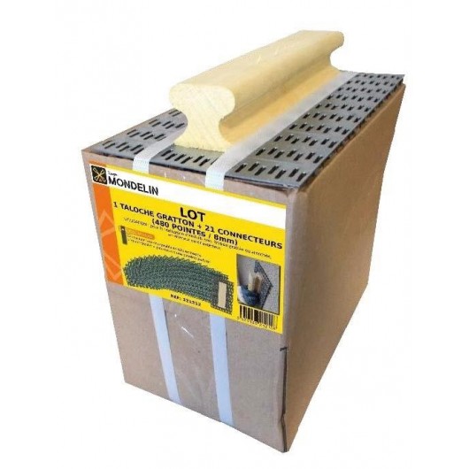 MONDELIN - Lot façadier 1 taloche gratton 480 pointes 8 mm + 21 connecteurs