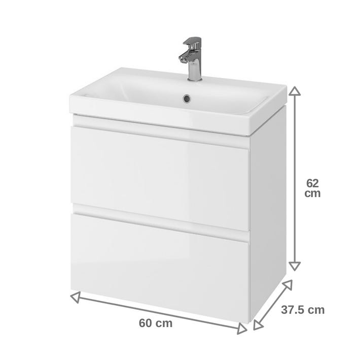 Meuble salle de bain-60x37.5cm-Gain de place-Blanc Brillant-Moduo Slim 2