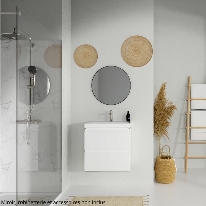 Meuble salle de bain-60x37.5cm-Gain de place-Blanc Brillant-Moduo Slim 1