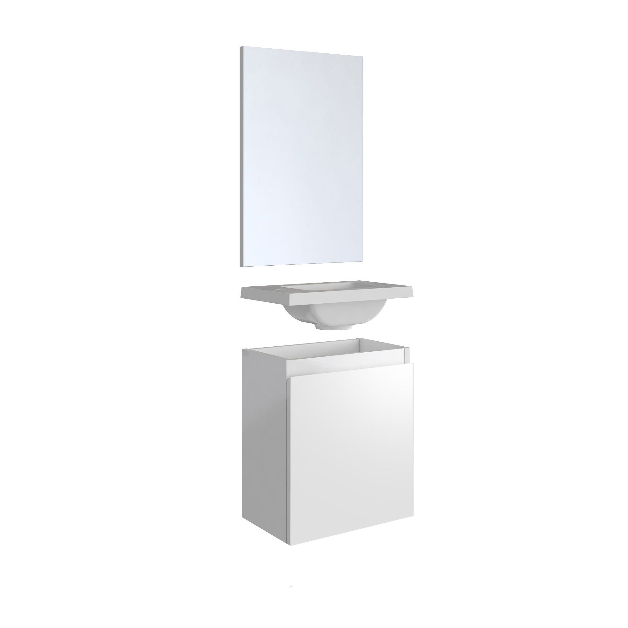 Ensemble meuble lave-mains avec miroir PORTO PACK blanc brillant laqué - L40 x H51 x P25 cm - 4