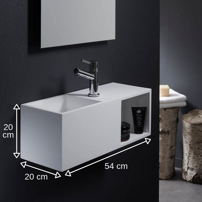 Lave-mains en solid surface Arezzo 54x20 cm avec espace de rangement 1