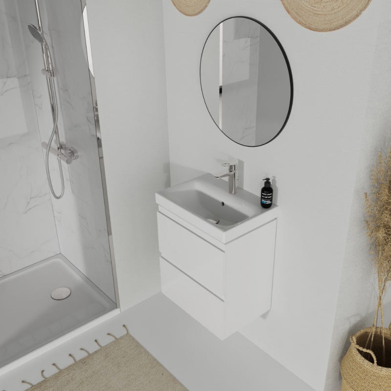 Meuble salle de bain-50x35cm-Gain de place-Blanc Brillant-Moduo Slim 0
