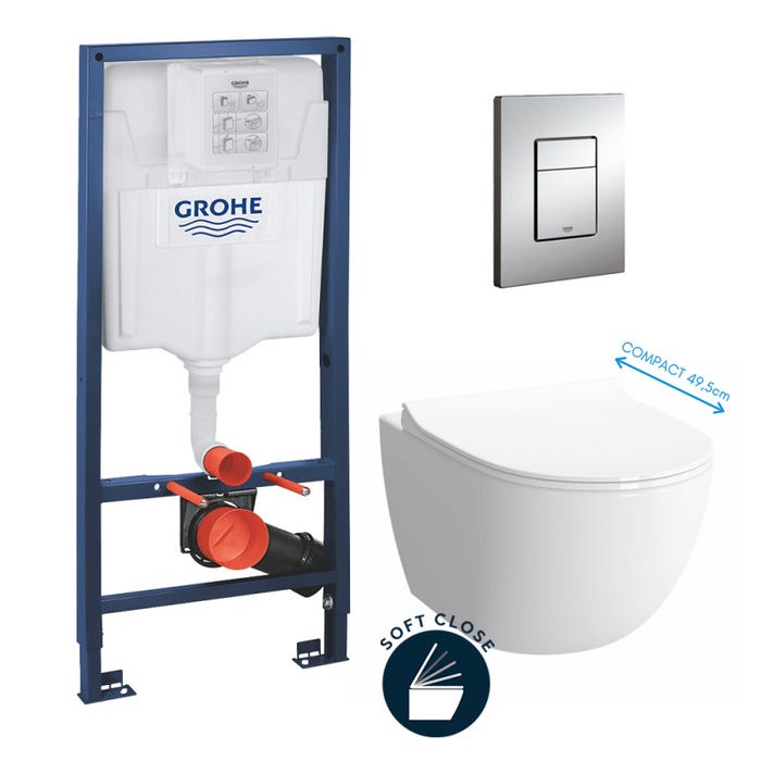 Grohe Pack WC Bâti + cuvette Sento compacte + plaque de commande chrome (GROHE-SentoCOMPACT) 0