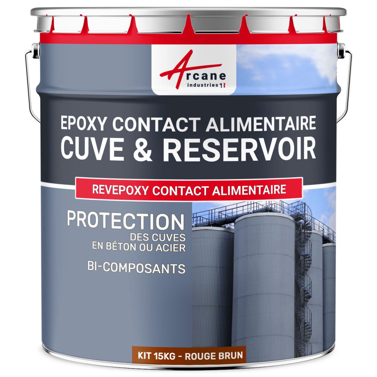 Resine Epoxy pour CONTACT ALIMENTAIRE - REVEPOXY CONTACT ALIMENTAIRE - 15 kg - Rouge Brun - Ral 3011 - ARCANE INDUSTRIES 0